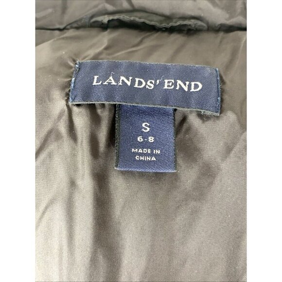 Lands' End Down Puffer Jacket Coat Brown Women Sz S 6-8 Zip Faux Fur Trim - Picture 7 of 8